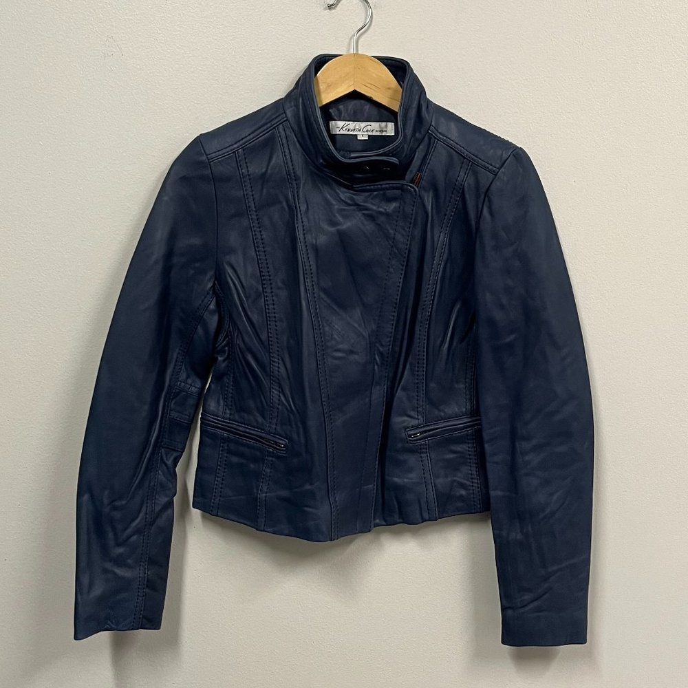 Kenneth Cole New York Blue Leather Jacket